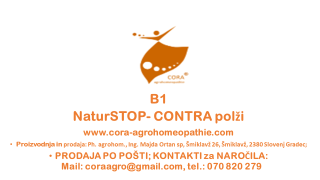 Cora agrohomeopathie B1 NaturSTOP CONTRA polži www.cora agrohomeopathie.com Aktualne novice in članki 1 -