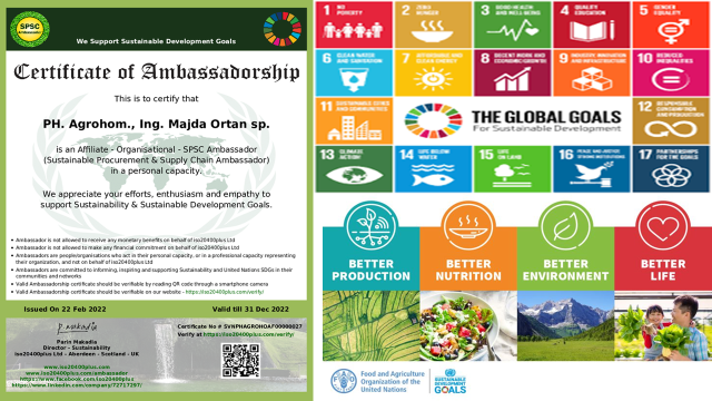 SPSC CERTIFICATE and UN GLOBAL SUSTAINABILITY GOALS www.cora agrohomeopathie.com pls. switch to EN website - STOP TEŽAVAM PRED OREHOVO MUHO - na naravni način